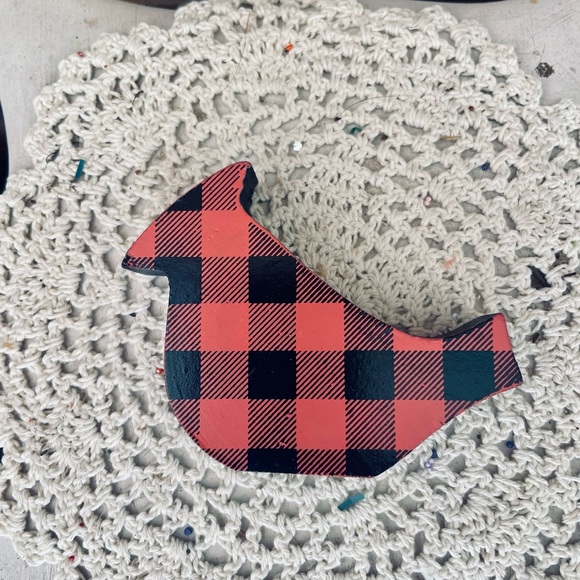 *Red & Black Buffalo Check Cardinal Shelf Sitter - Picture 3 of 11